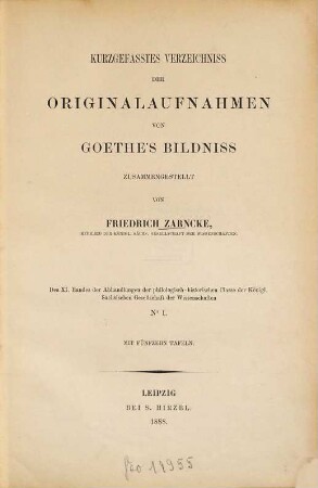 Kurzgefasstes Verzeichniss der Originalaufnahmen von Goethe's Bildniss