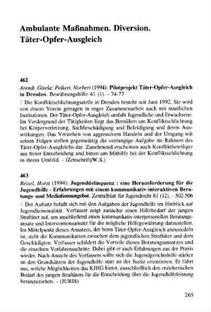 265-274, Ambulante Maßnahmen. Diversion. Täter-Opfer-Ausgleich