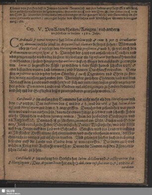 Cap. V. Von Kranckheiten / Kriegen / vnd andern