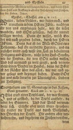 Evangelium am III. Sonntag in der Fasten, Oculi genannt, Lucä am II. v. 14-28.