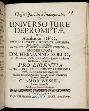 Theses Iuridicæ Inaugurales Ex Universo Iure Depromptæ