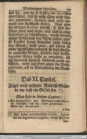 Das XI. Capitel. Zeiget noch mehrere Beweiß-Gründe an, daß ein Gott sey