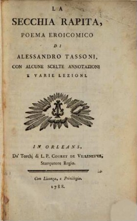 La Secchia Rapita : Poema Eroicomico