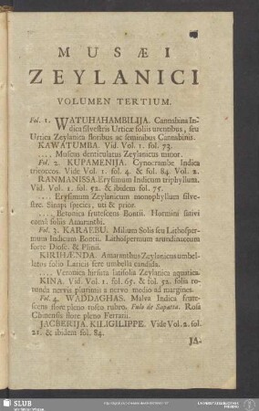 Musaei Zeylanici Volumen Tertium