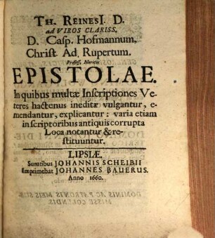 Epistolae ad Casp. Hoffmannum