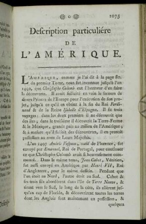 Description particuliére De L'Amérique.