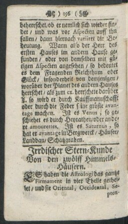 Irrdischer Stern-Kunde. Von den zwölff Himmels-Häusern