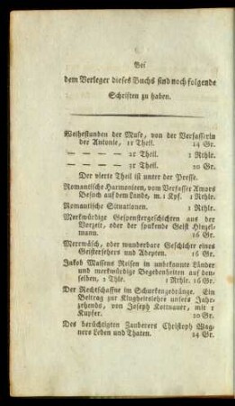 Bei dem Verleger dieses Buchs sind noch folgende Schriften zu haben.