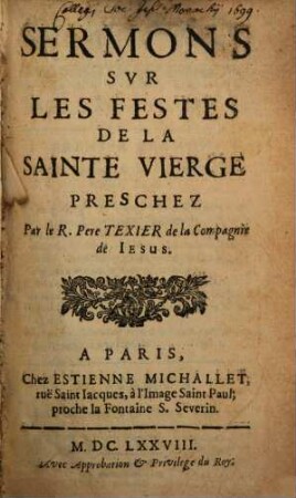 Sermons sur les Festes de la S. Vierge
