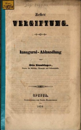 Über Vergiftung : Inaugural-Abhandlung