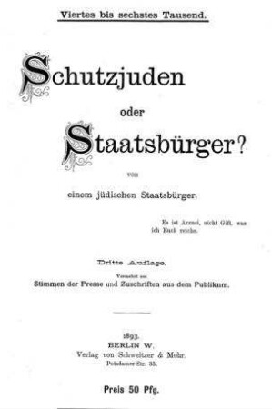 Schutzjuden oder Staatsbürger? / von e. jüd. Staatsbürger [d.i. Raphael Löwenfeld]