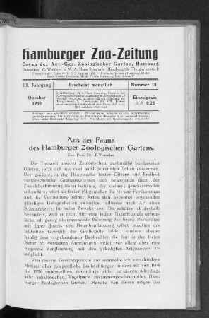 Aus der Fauna des Hamburger Zoologischen Gartens.