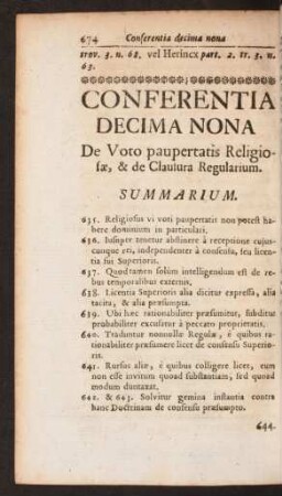 Conferentia Decima Nona De Voto paupertatis Religiosae, & de Clausura Regularium