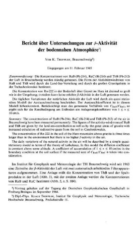 Bericht über Untersuchungen zu ß-Aktivität der bodennahen Atmosphäre