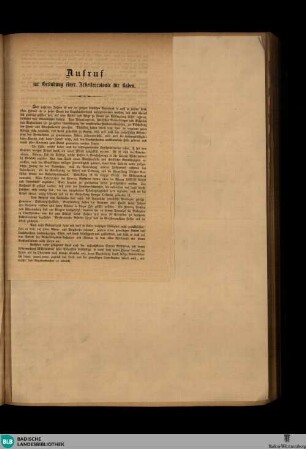 Karlsruher Zeitung, Aufruf zur Gründung einer Arbeitercolonie für Baden