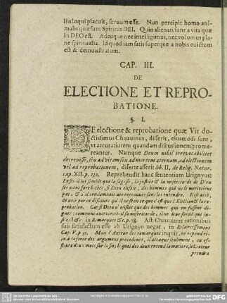 Cap. III. De Electione Et Reprobatione