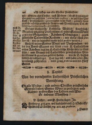 8. Capitel. Von der vornehmsten Lutherischen Priesterlichen Verrichtung.