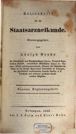 Zeitschrift für die Staatsarzneikunde. Ergänzungsheft. 9. 1828