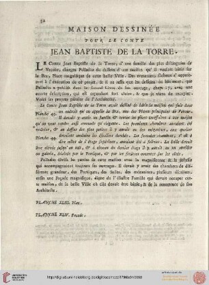 Maison dessinée pour le comte Jean Baptiste de la Torre