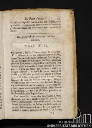 De quelques choses recreatives touchans les feux. Chap. XIII.