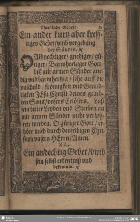 XL. Ein andechtig Gebet, umb sein selbst erkentniß und bekenntnis