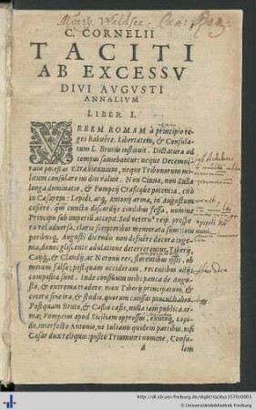 C. Cornelii Taciti Ab Excessu Divi Augusti Annalium Liber I.