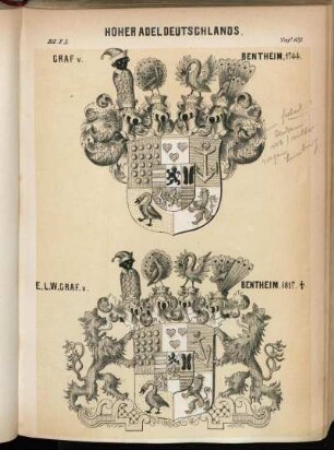 Taf. 109. Graf v. Bentheim, 1744. - E.L.W. Graf. v. Bentheim. 1817. †