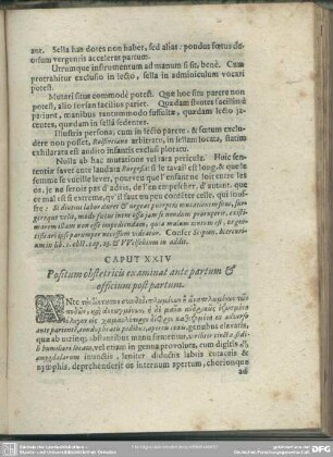 Caput XXIV [XXV]. Positum obstetricis examinat ante partum & officium post partum