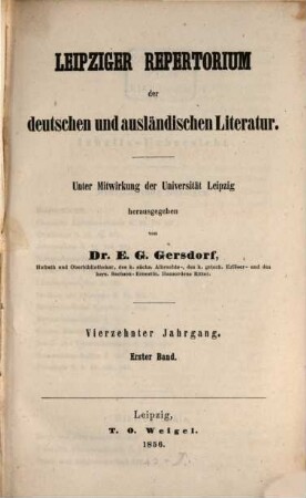 Leipziger Repertorium der deutschen und ausländischen Literatur. 53. 1856 = Jg. 14, Bd. 1 = Bd. 87