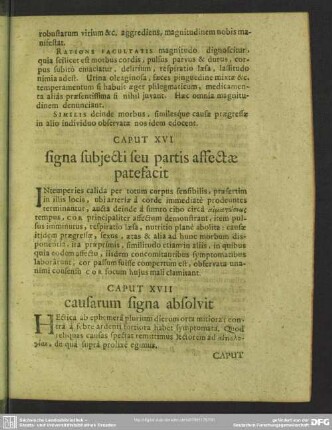 Caput XVI. signa subiecti seu partis affectae patefacit
