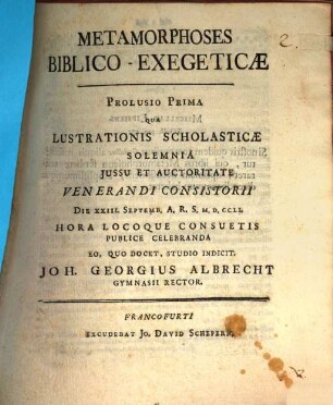 Metamorphoses Biblico-Exegeticae : Prolusio .... 1