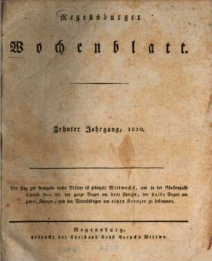 Regensburger Wochenblatt. 10, 10. 1820