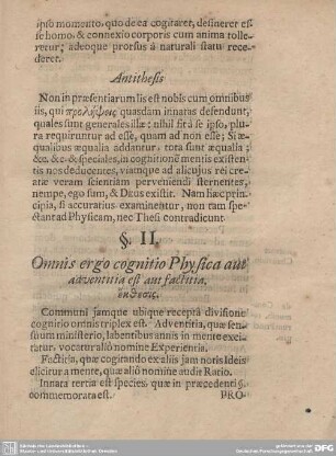 §. II. Omnis ergo cognitio Physica aut adventitia est aut factitia.