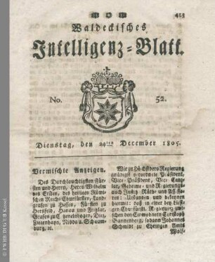 No. 52, Dienstag, den 24ten December 1805