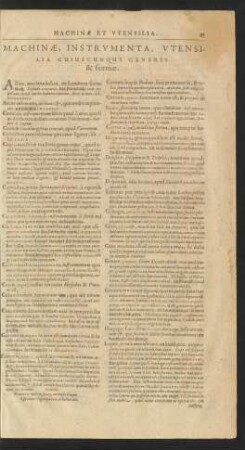 Machinae, Instrumenta, Utensilia Cuiuscunque Generis & formae.