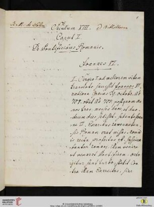 Seculum VIII. Caput I. De Pontificibus Romanis. Joannes VI.