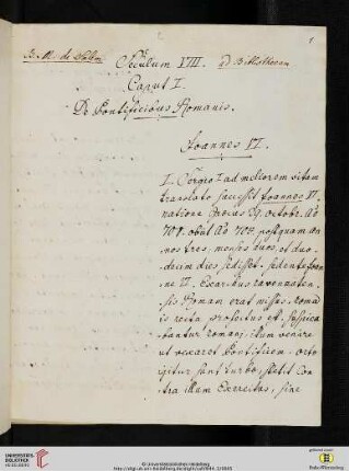 Seculum VIII. Caput I. De Pontificibus Romanis. Joannes VI.