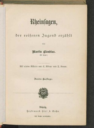 Rheinsagen : der reiferen Jugend erzählt