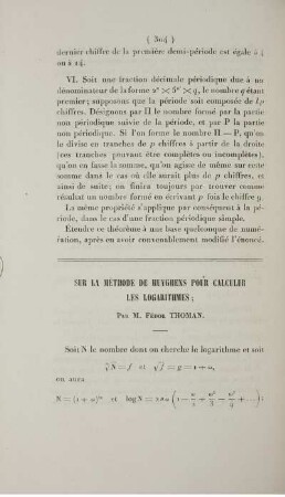 Sur la méthode de Huyghens pour calculer les logarithmes.