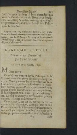 Dixiéme Lettre ... 2. Aoust, 1656.