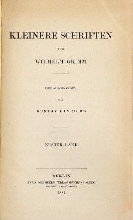 Kleinere Schriften, 1