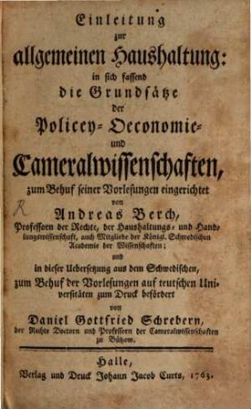 Einleitung zur allgemeinen Haushaltung