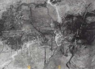 Konstruktive Landschaft aus Häusern und Ruinen