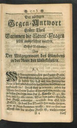 Erster Theil Darinnen die Streit-Fragen selbst ausgeführet werden