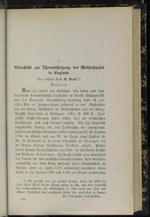 I. Aktenstücke zur Thronbesteigung des Welfenhauses in England