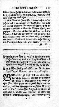 Betrachtungen über Ueppigkeit, Unglauben und Schwärmerey.