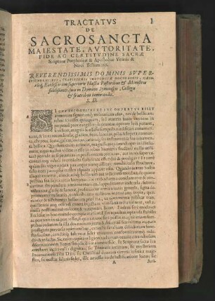 TRACTATUS DE SACROSANCTA MAIESTATE, AUTORITATE, FIDE AC CERTITUDINE SACRAE (...)