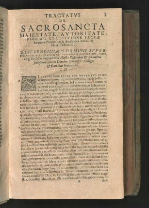 TRACTATUS DE SACROSANCTA MAIESTATE, AUTORITATE, FIDE AC CERTITUDINE SACRAE (...)