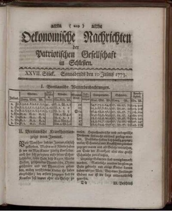 XXVII. Stück. Sonnabends den 10 Julius 1773.