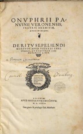 De ritu sepeliendi mortuos ad veteres Christianos et eorundum coemeteriis liber